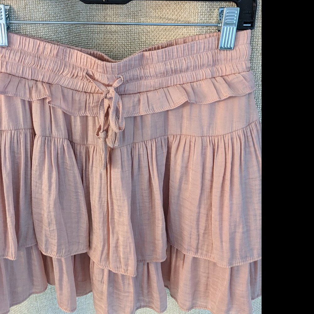 Day + Moon Dusty Rose Pink Layered Fun Ruffled Skirt, Tassel Tie, Juniors Size L